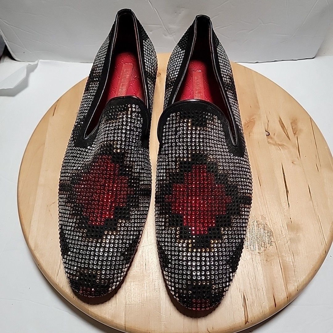 Louis Leeman Crystal Studded Loafers Men’s 45 Made In Italy Red Sole Nwob